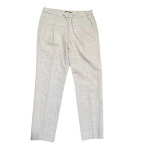 SUITSUPPLY Ames Pleat ES Trousers Light Grey Wool Elastic Waist Mens 30/28